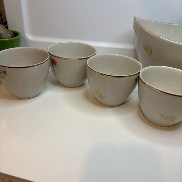 Vtg compote service Riga Porcelain PFF Stamps For 4 Servings Hand painted Apples - Picture 8 of 16